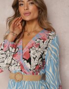 rosa Rochie Petrecută Cloș Albastru-Roz cu curea împletită Alymara