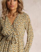 rosa Rochie petrecută Galben-Verde cu Volan și Curea Legată Gjerana