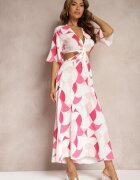 rosa Rochie Petrecută Maxi Rozalie cu fustă cloș și cordon Alylina