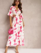 rosa Rochie Petrecută Maxi Rozalie cu fustă cloș și cordon Alylina