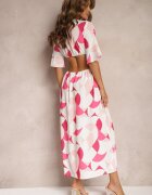 rosa Rochie Petrecută Maxi Rozalie cu fustă cloș și cordon Alylina