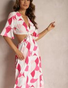 rosa Rochie Petrecută Maxi Rozalie cu fustă cloș și cordon Alylina