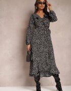 rosa Rochie petrecută negră midi cu volane și imprimeu cu buline Averyterry