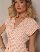 rosa Rochie Portocalie Ajurată din Viscoză și cu încrețire Virsedi