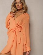 rosa Rochie Portocalie Cămbrată cu Decolteu Petrecut și Guler Reviana