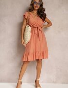 rosa Rochie Portocalie Cloș cu elastic în talie și decolteu plic Araunya