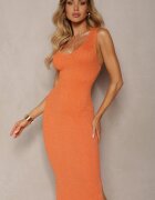 rosa Rochie Portocalie cu croială Bodycon din Tricot Reiat Lucios Jorunntes