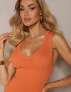 rosa Rochie Portocalie cu croială Bodycon din Tricot Reiat Lucios Jorunntes
