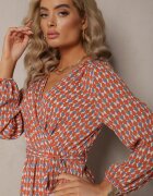 rosa Rochie Portocalie cu Decolteu petrecut și Volan la tiv Ive