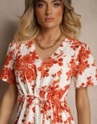 rosa Rochie Portocalie de Bumbac Cloș Perforată cu Imprimeu Floral Velbia