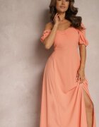 rosa Rochie Portocalie de Seară cu Decolteu Spaniol și Fentă Vikiya