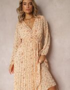 rosa Rochie portocalie deschisă cu decolteu petrecut și tiv plisat Narelline