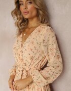 rosa Rochie portocalie deschisă cu decolteu petrecut și tiv plisat Narelline