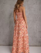 rosa Rochie Portocalie din Bumbac cu Bretele cu Elastic în Talie și Broderie Vikanda