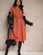 rosa Rochie portocalie din bumbac stil cămașă legată în talie Zinrose