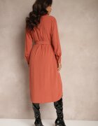 rosa Rochie portocalie din bumbac stil cămașă legată în talie Zinrose