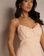 rosa Rochie Portocalie Evazată cu viscoză cu bretele subțiri cu nasturi Efrisela