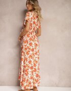 rosa Rochie Portocalie Evazată din Viscoză cu elastic în talie și curea din material textil Vikllia