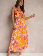 rosa Rochie Portocalie Maxi cu Decupaj la abdomen și Elastic în talie Rlice
