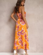 rosa Rochie Portocalie Maxi cu Decupaj la abdomen și Elastic în talie Rlice