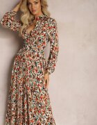 rosa Rochie Portocalie tip cămașă cu nasturi cu volane Eriso