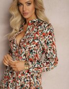 rosa Rochie Portocalie tip cămașă cu nasturi cu volane Eriso