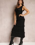 rosa Rochie Pulover Neagră Cintrată cu Volane Jaallee