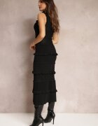 rosa Rochie Pulover Neagră Cintrată cu Volane Jaallee