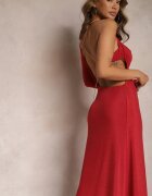 rosa Rochie Roșie Asimetrică Maxi pe un Umăr cu Lanț Decorativ Ombrelle