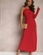 rosa Rochie Roșie Asimetrică Maxi pe un Umăr cu Lanț Decorativ Ombrelle