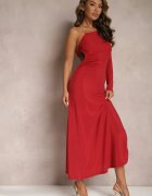 rosa Rochie Roșie Asimetrică Maxi pe un Umăr cu Lanț Decorativ Ombrelle
