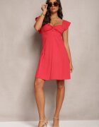 rosa Rochie Roșie Cloș Mini Din bumbac Cu mânecă scurtă și decupaj sub bust Tremael
