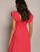 rosa Rochie Roșie Cloș Mini Din bumbac Cu mânecă scurtă și decupaj sub bust Tremael