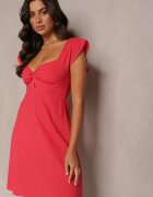 rosa Rochie Roșie Cloș Mini Din bumbac Cu mânecă scurtă și decupaj sub bust Tremael