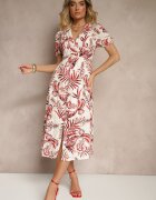 rosa Rochie roșie cu croială evazată cu decolteu în V cu imprimeu floral Evilessa