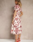 rosa Rochie roșie cu croială evazată cu decolteu în V cu imprimeu floral Evilessa