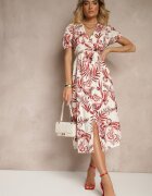 rosa Rochie roșie cu croială evazată cu decolteu în V cu imprimeu floral Evilessa