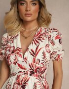 rosa Rochie roșie cu croială evazată cu decolteu în V cu imprimeu floral Evilessa