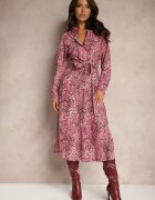 rosa Rochie Roșie din Bumbac cu Imprimeu Leopard cu Croială Tip Cămașă Legată în Talie Inoraelis
