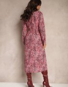rosa Rochie Roșie din Bumbac cu Imprimeu Leopard cu Croială Tip Cămașă Legată în Talie Inoraelis