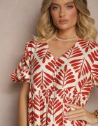 rosa Rochie Roșie din Viscoza cu croiala clos cu imprimeu floral Heledis