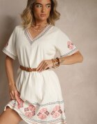 rosa Rochie Roșie Dreaptă din Bumbac cu Broderii Stil Boho Felkio