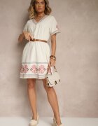 rosa Rochie Roșie Dreaptă din Bumbac cu Broderii Stil Boho Felkio