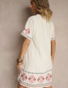 rosa Rochie Roșie Dreaptă din Bumbac cu Broderii Stil Boho Felkio