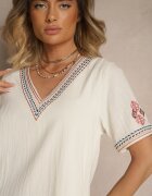 rosa Rochie Roșie Dreaptă din Bumbac cu Broderii Stil Boho Felkio