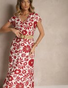 rosa Rochie roșie evazată din Viscoză cu Curea cu Cataramă Zarenele