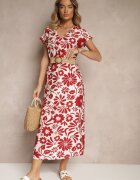 rosa Rochie roșie evazată din Viscoză cu Curea cu Cataramă Zarenele