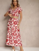 rosa Rochie roșie evazată din Viscoză cu Curea cu Cataramă Zarenele