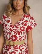 rosa Rochie roșie evazată din Viscoză cu Curea cu Cataramă Zarenele