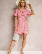 rosa Rochie Roșie tip Plic cu Volane Aovene